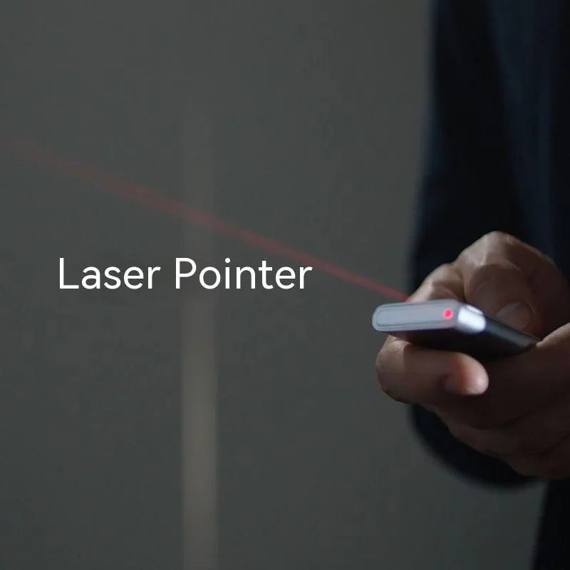 Silver wireless presenter with 1MW laser pen, mobile phone remote control, and mouse function, 10m range