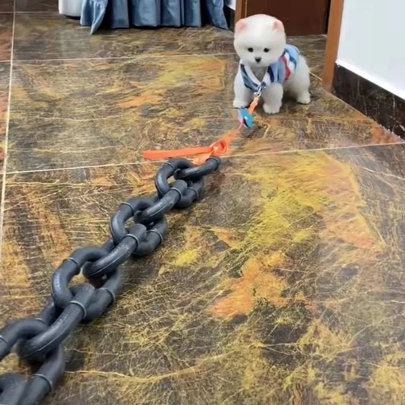 Metallic dog leash simulation prop for video content creation in three colour options