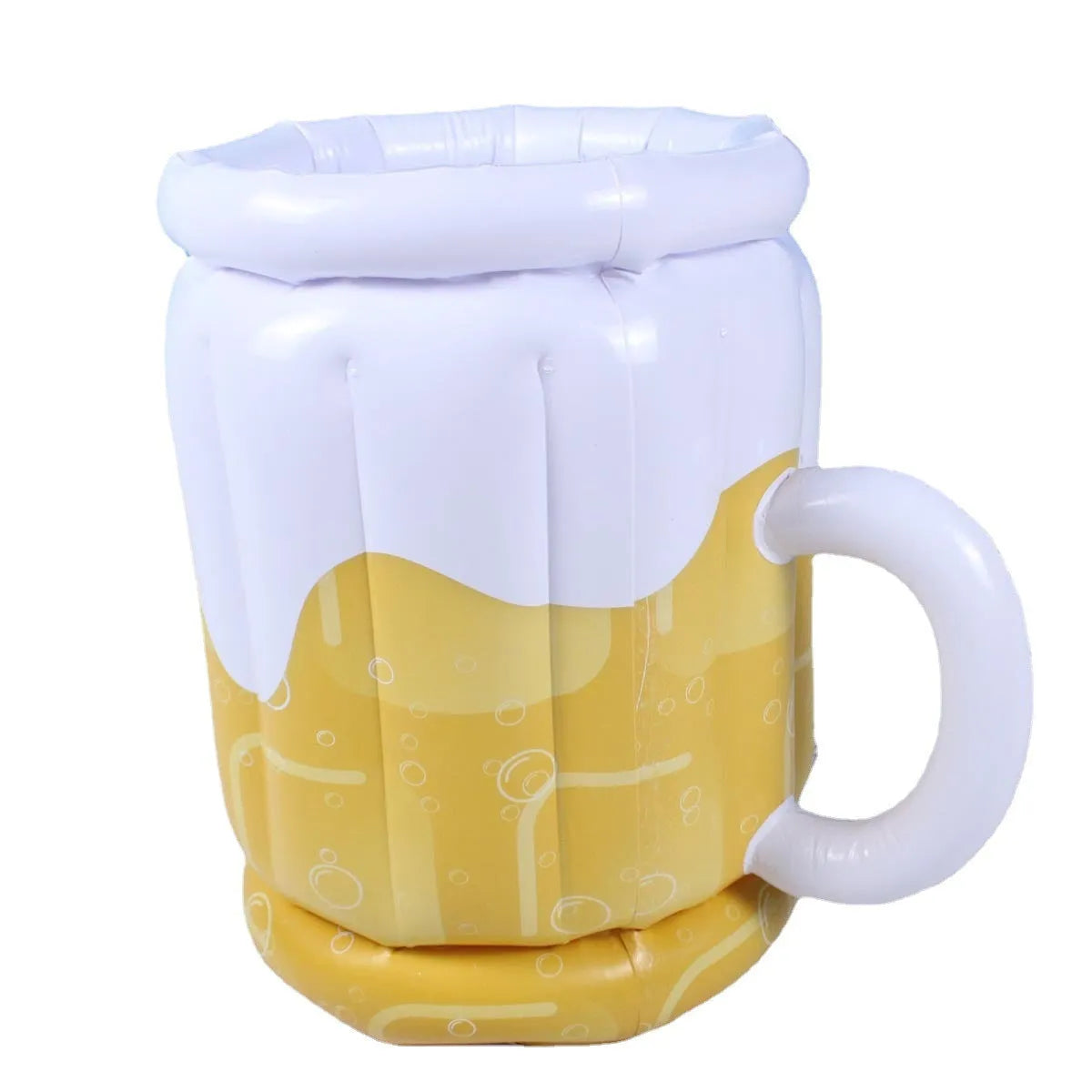 Yellow inflatable beer mug pool float cooler with 44cm height and 32cm diameter