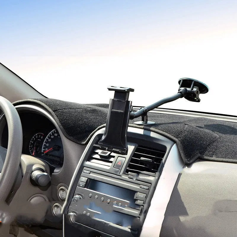 Black vehicle-mounted lifting-type tablet bracket with long-rod suction cup for 4-12 inch devices.