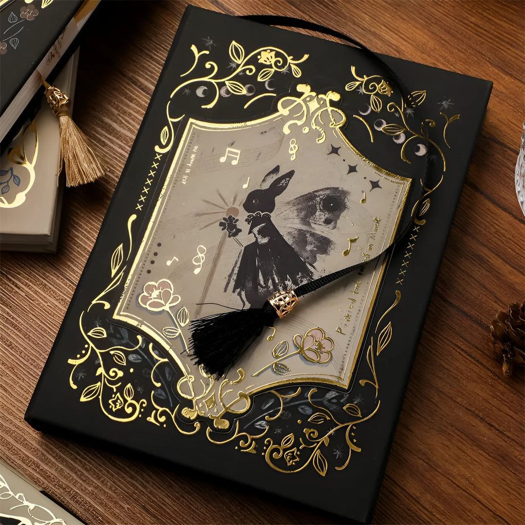 A5 gothic art notebook with choice of illustrated covers including rabbit, maze, forest, and fruit designs.