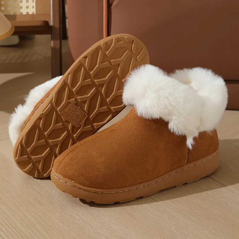 New bag heel winter home indoor platform warm couples cotton shoes in gray with super soft velvet upper and thickening sole