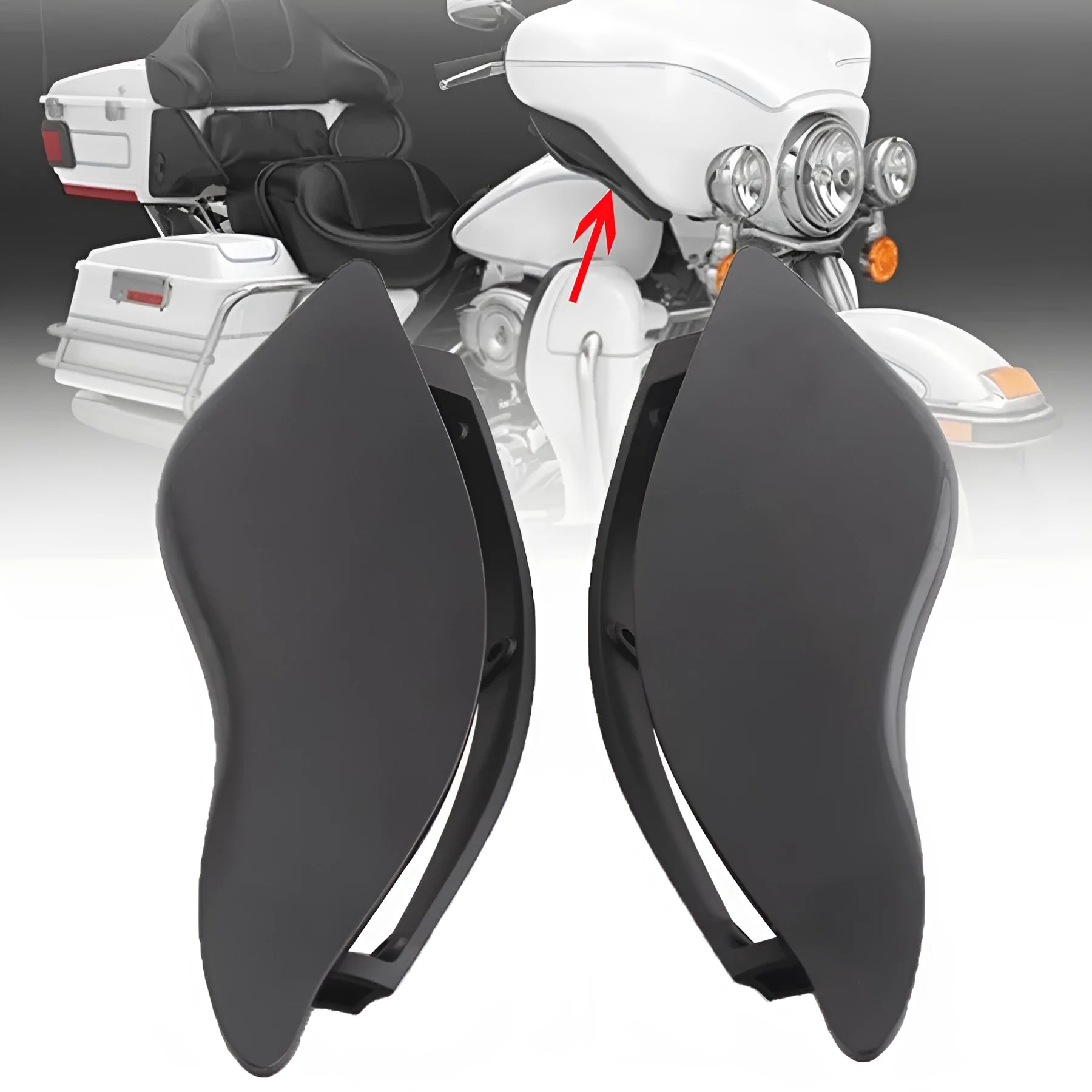 Harley Davidson trike windshield side wing accessories in black and smoked colours