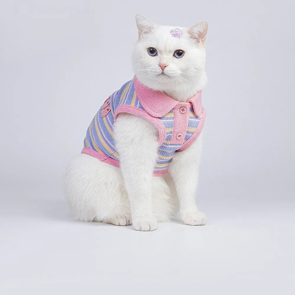 Pink purple lightweight mesh autumn vest for small dog or cat showing size range options