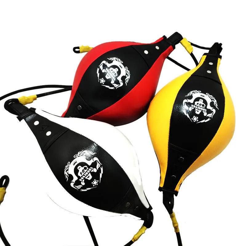 Black and red diamond pattern inflatable boxing speed ball for Muay Thai training.