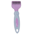 Pink and purple handled pet grooming comb with stainless steel de-matting knife and brush.