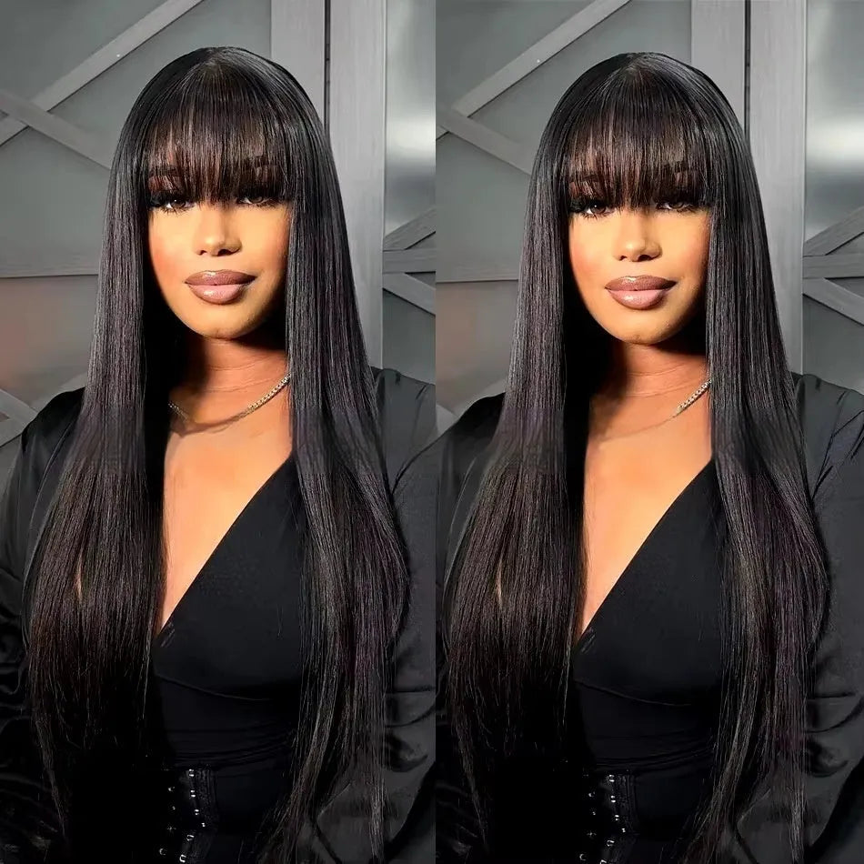 Natural colour human hair wig with full-mechanism headgear shown in a fashionable style.