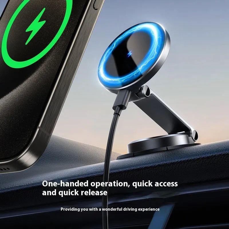 Black wireless charging car phone holder with zinc alloy bracket and paste style mount