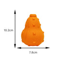 Natural rubber stuffable dog chew toy with a long strap for fetch, showing hollow treat-dispensing centre.