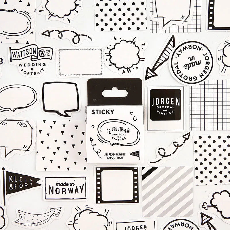 46 cartoon decorative stickers for journaling in small 30x37mm size with nine colour theme options