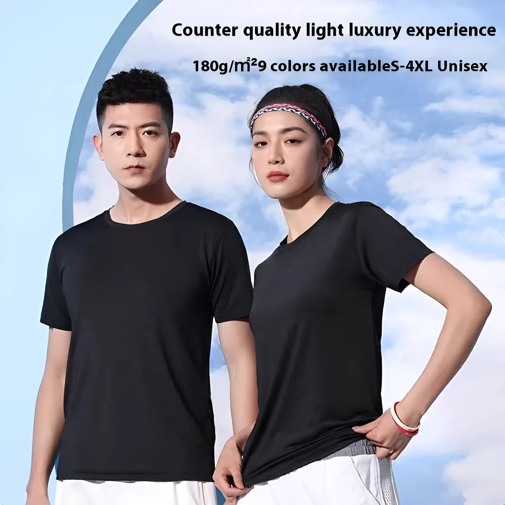 Crystal Silk quick-drying round neck T-shirt in multiple solid colours with Asian sizing