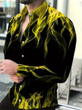 Man wearing a long sleeve Hawaiian shirt with a floral pattern, showcasing the loose fit and cardigan style.