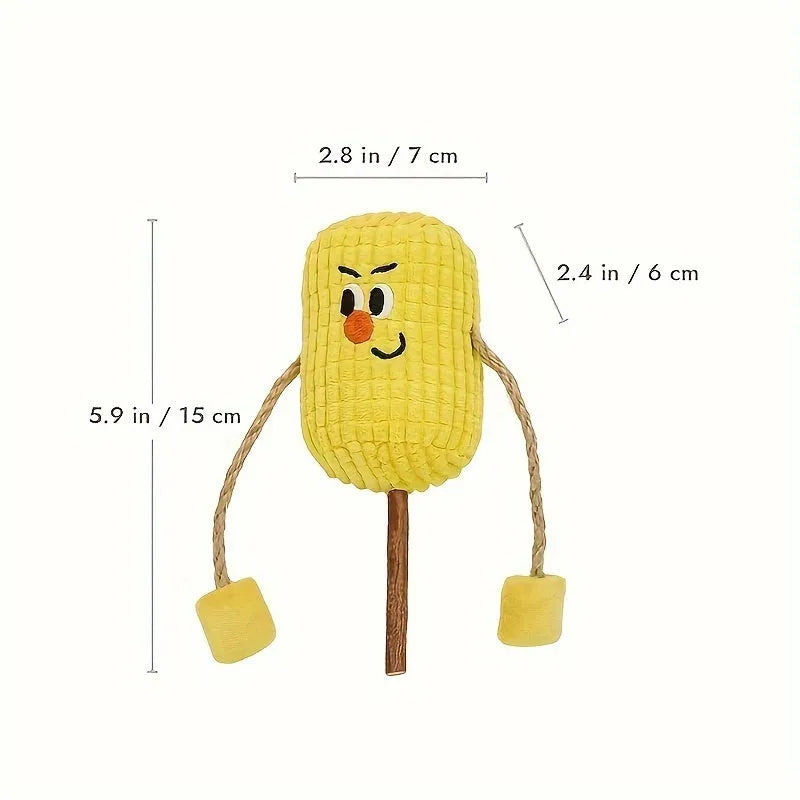 Corn cob shaped cat dental chew toy made from polioprene wood with textured surface
