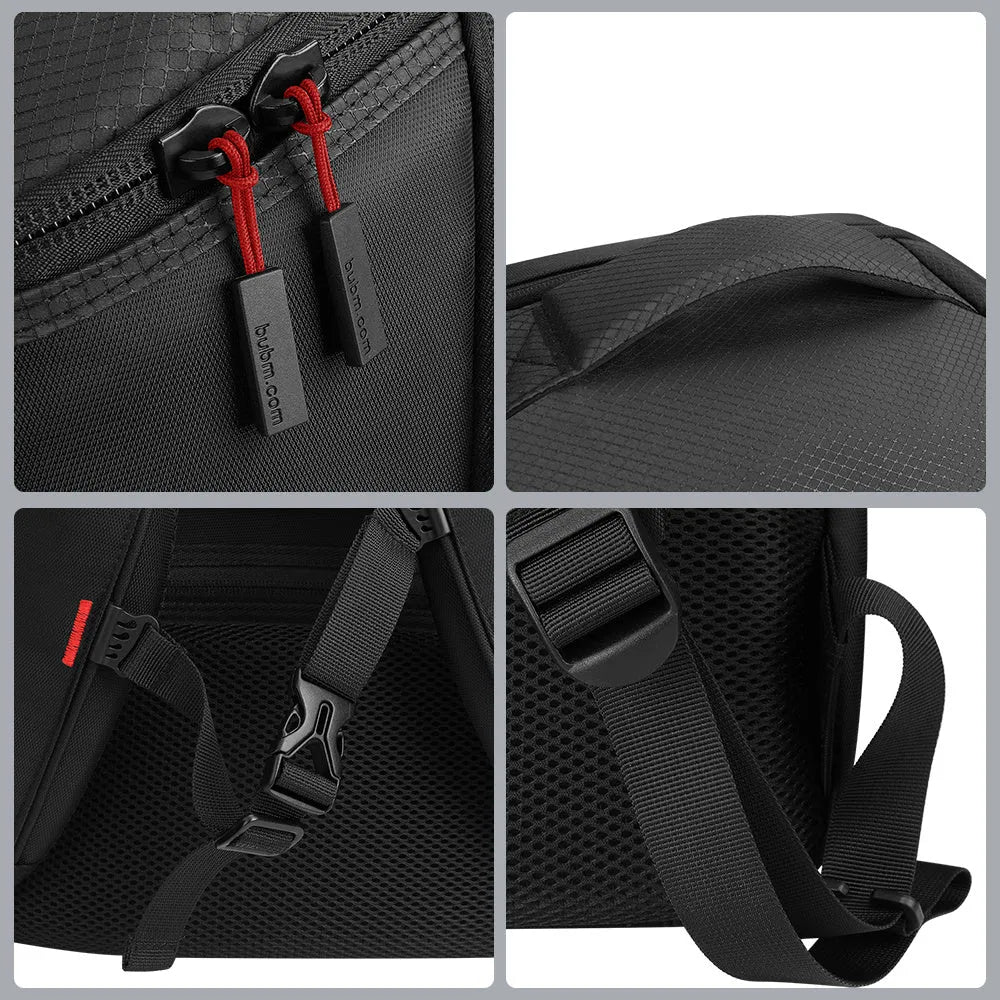 Black nylon game console storage bag for PS5 and console kits, 49 x 33 x 24cm, sewn construction, one bag.