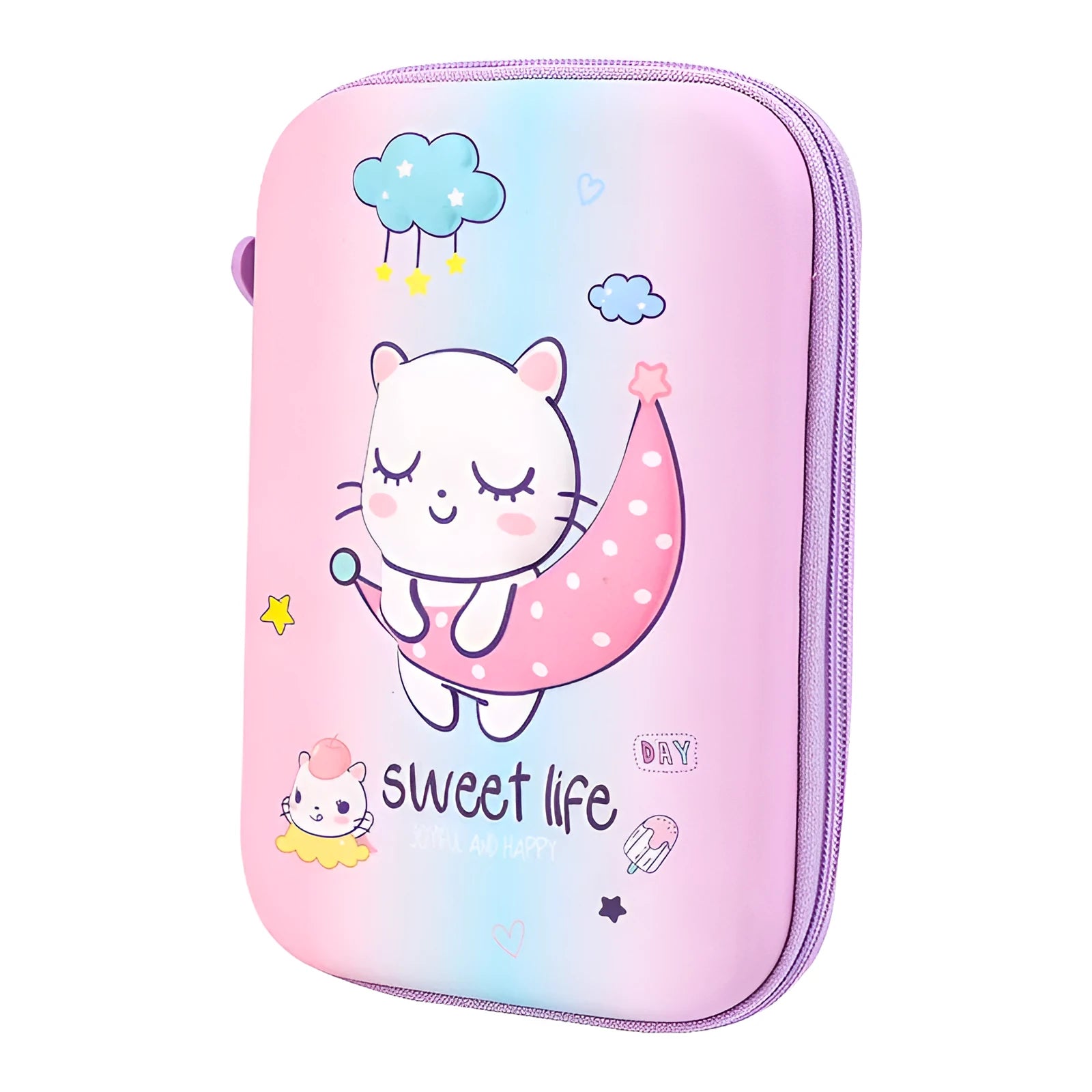 Square canvas stationery box with cartoon anime design featuring large capacity for pencils and school supplies
