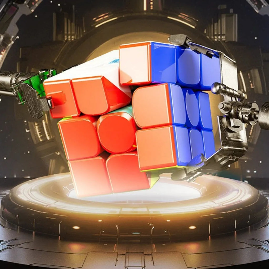 Third-order magnetic Rubik's Cube on a surface, showing a 5.5cm plastic puzzle with colourful squares