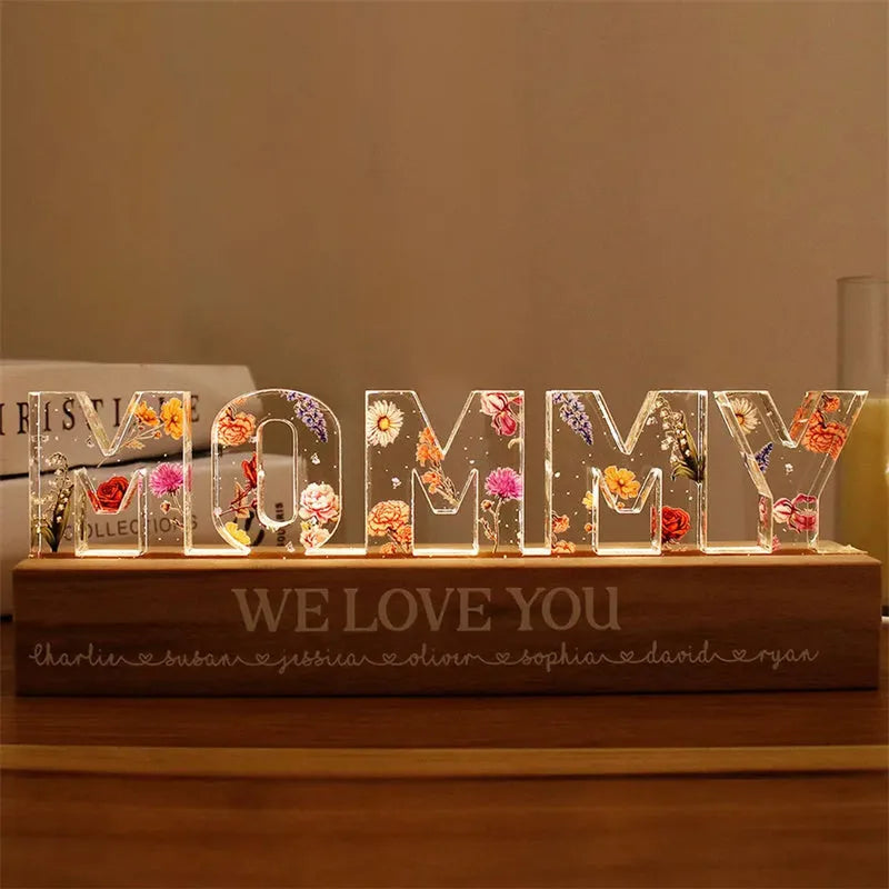 Custom flower printed acrylic LED night light with USB cable, available in 15cm 20cm 30cm sizes