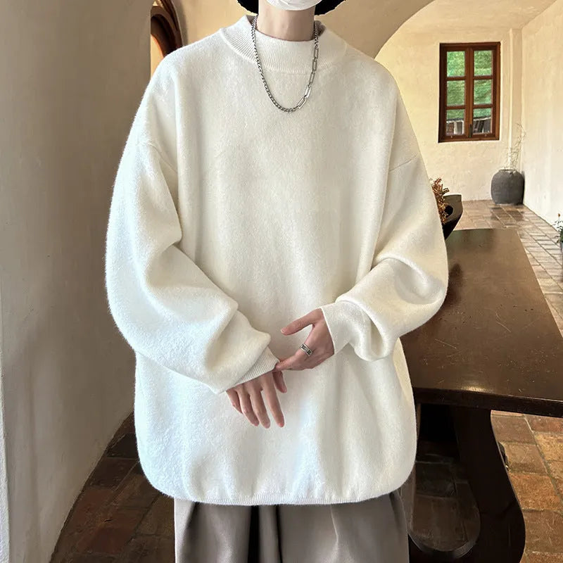 Men's loose fit round neck polyester sweater in multiple colour options
