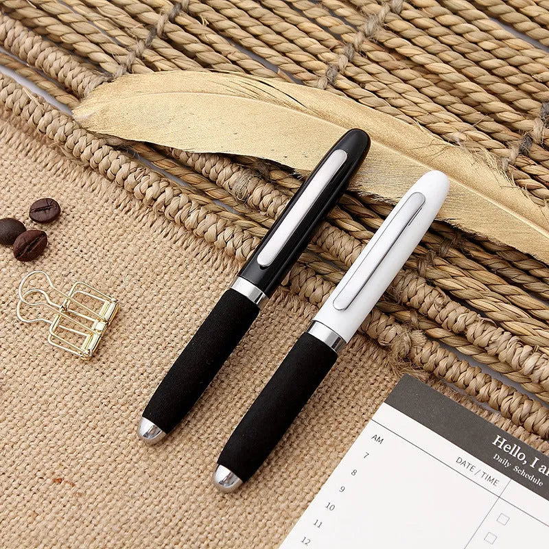 EVA metal cap mini ballpoint pen showing compact 112mm size with bullet tip and seven refill colour options