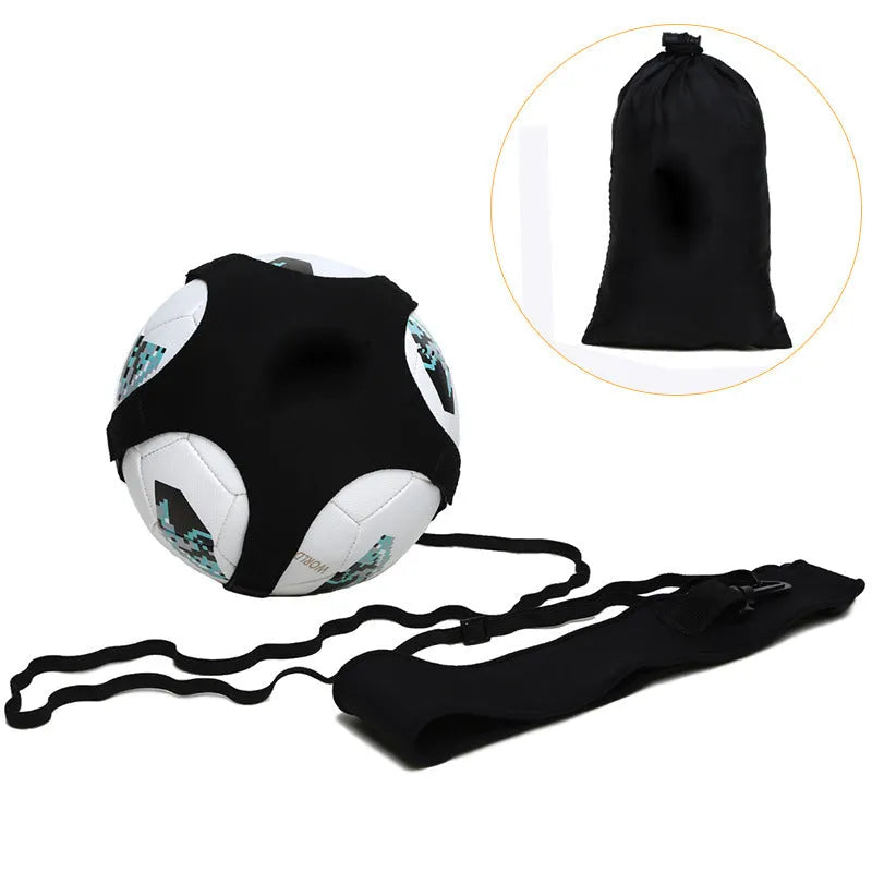 Black football training juggling belt with a 2-metre long cord made from diving suit fabric.