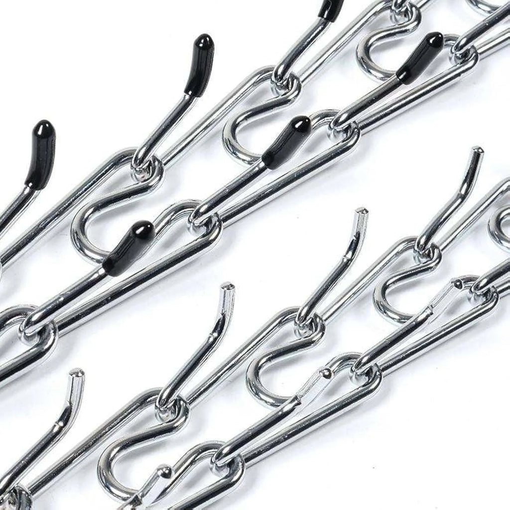 Stainless steel dog prong training collar with rubber tips showing adjustable chain links