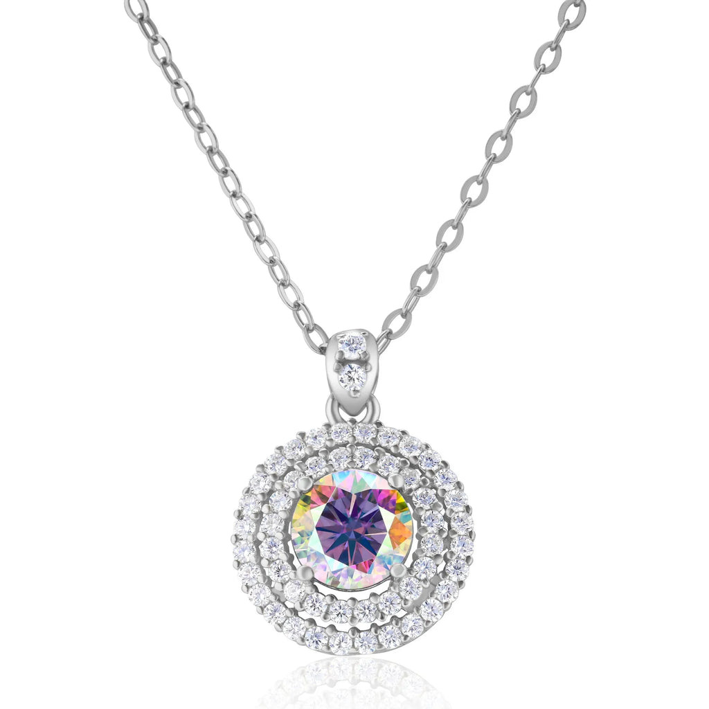 Sterling silver necklace with 1 karat golden yellow inlaid gem pendant
