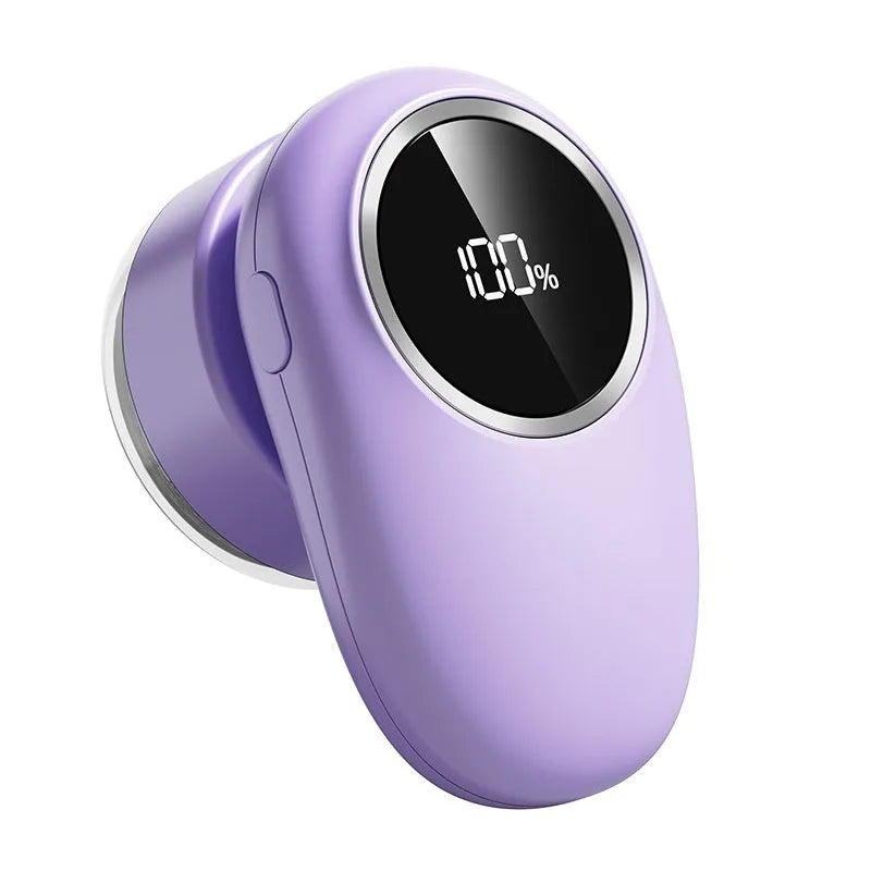 Purple and beige digital display fur ball trimmer lint removers with different blade head configurations.