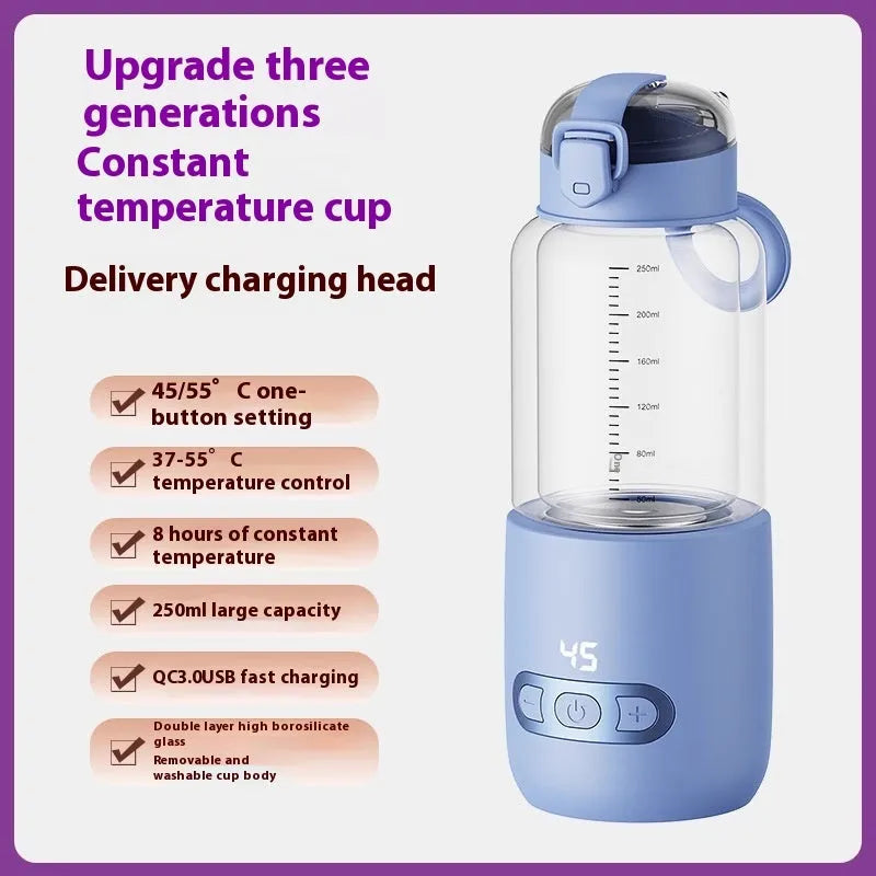 Wireless portable glass thermostatic milk mixer for baby formula in home and travel use