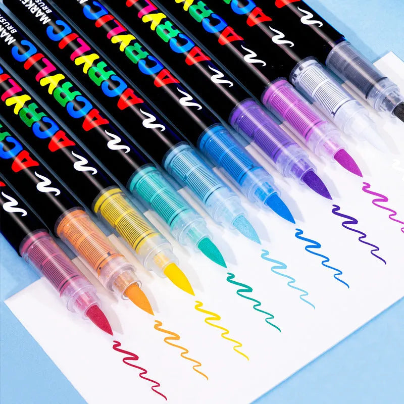Straight liquid acrylic marker pens with soft heads in multiple colour set options