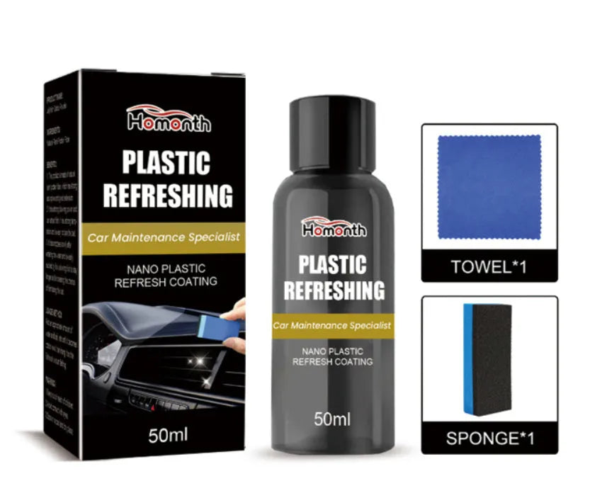 Nano plastic scratch repair kit with bottle, sponge and microfiber towel for car interior restoration