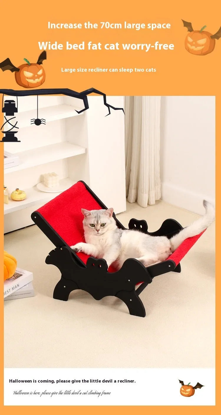 Black and red wooden cat recliner bed with slatted base design measuring 40cm length