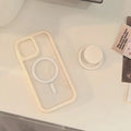 Acrylic magnetic phone case with bracket for iPhone 11-15 Pro Max, solid colour transparent design.