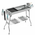 Stainless steel portable barbecue oven with charcoal stove and cooking accessories