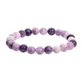 Purple natural stone elastic bracelet with geometric beads in various sizes