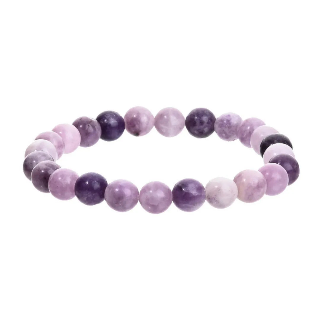 Purple natural stone elastic bracelet with geometric beads in various sizes