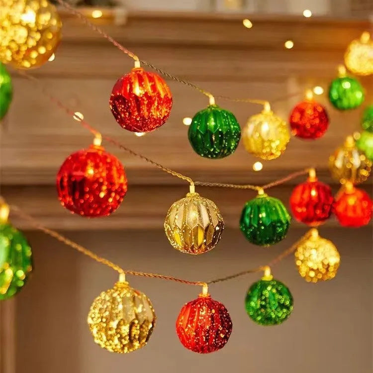 Gold electroplated ball fairy lights string with coloured pendants for Christmas tree decoration
