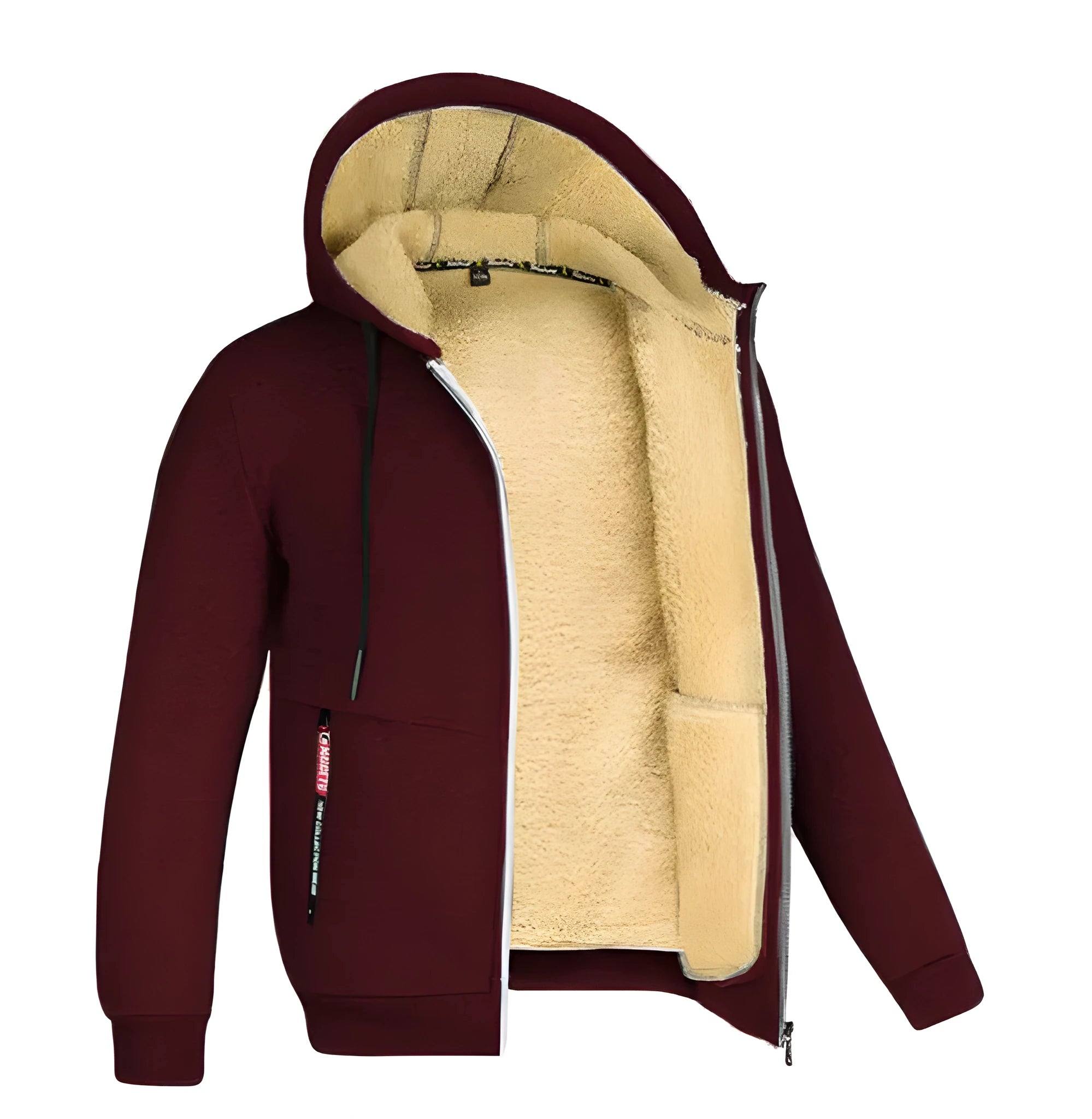 Men's winter fleece-lined zip-up cardigan coat in slim fit with zippered pockets, available in 9 colours