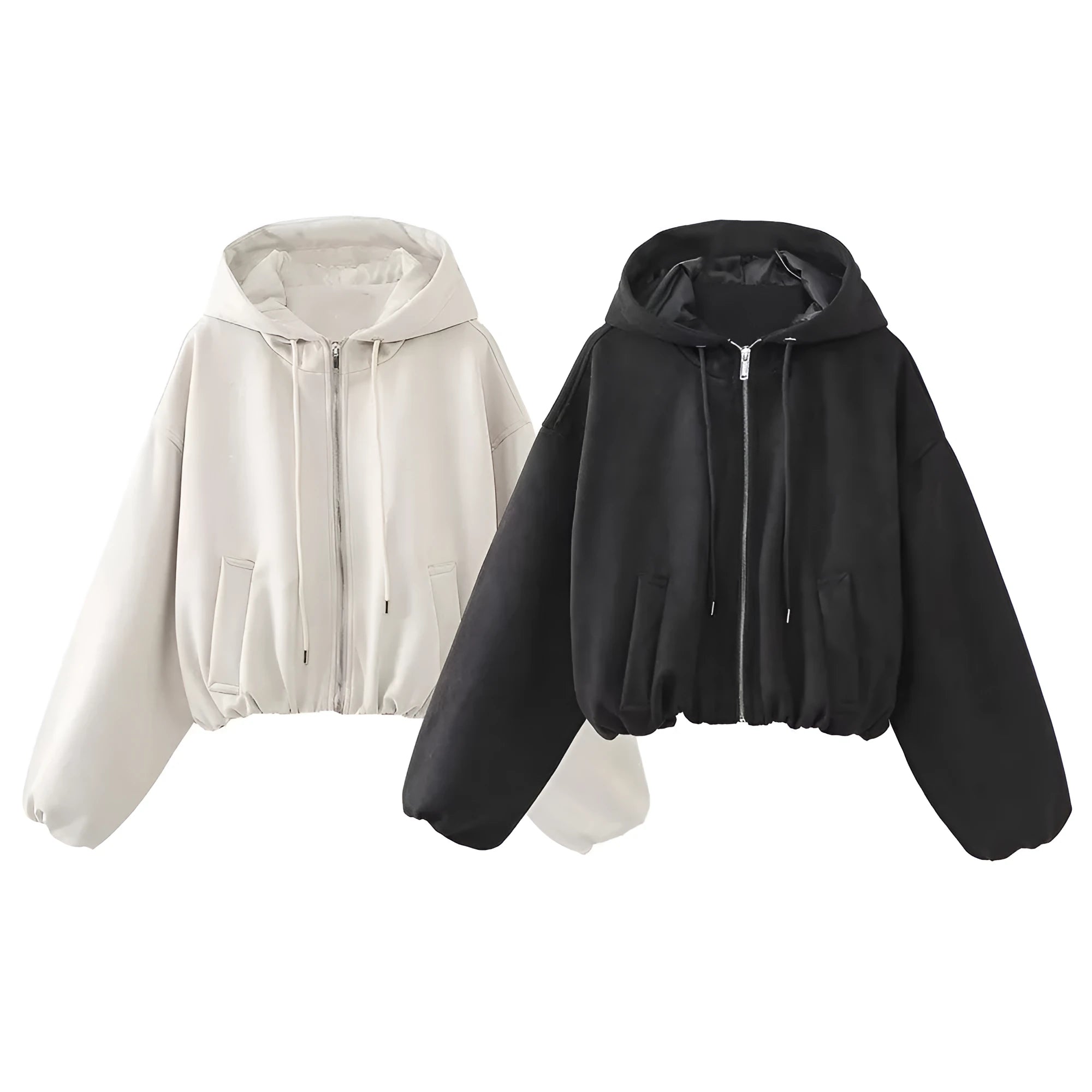 Women's suede hooded jacket in black or white casual styling