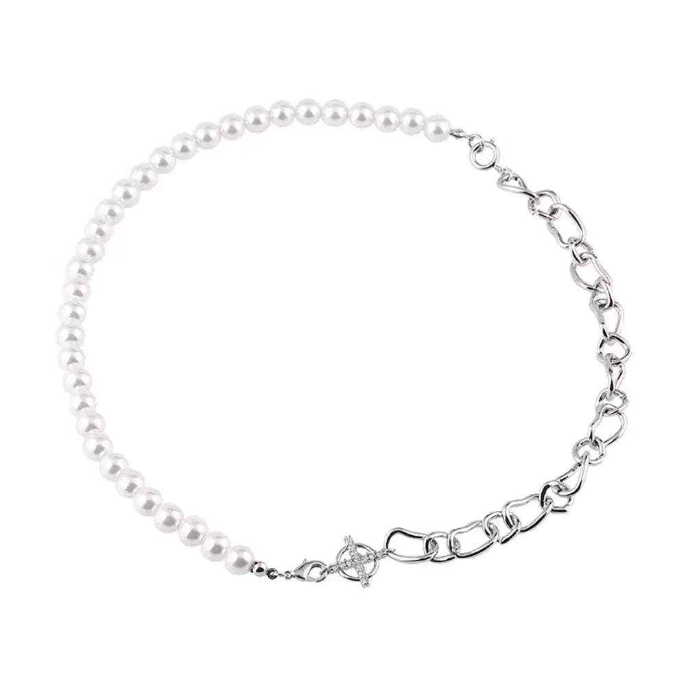 White geometric acrylic asymmetrical pendant on twisted chain clavicle necklace