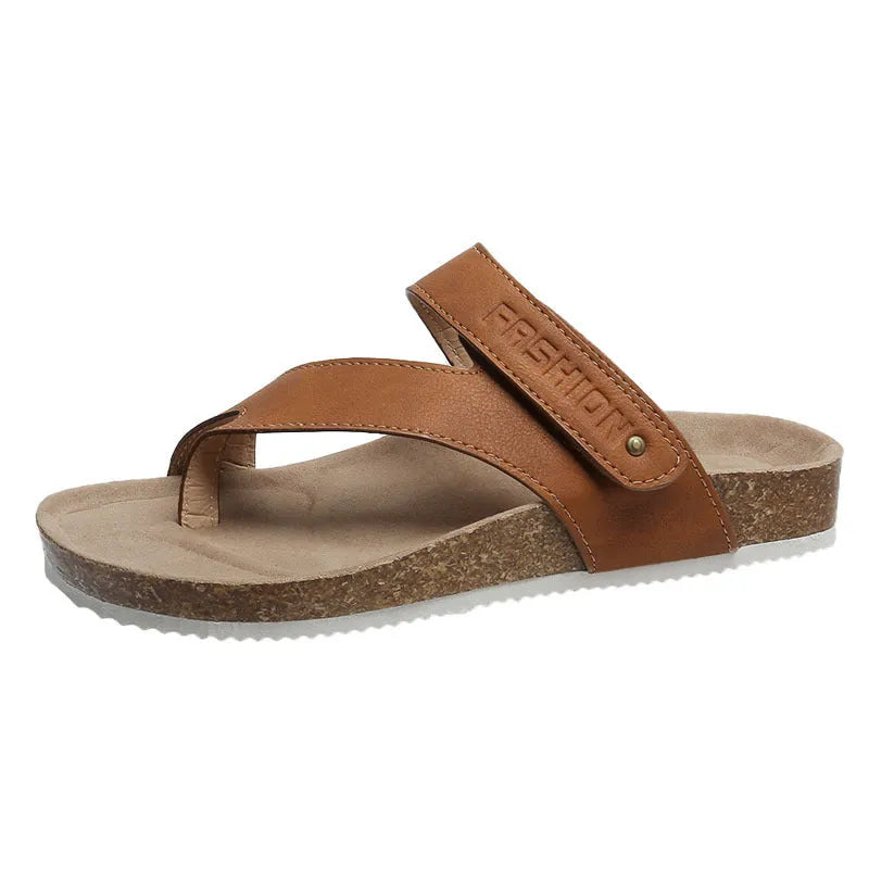 Flat toe ring thick-soled flip-flops in blue, showing artificial PU upper and foam sole.