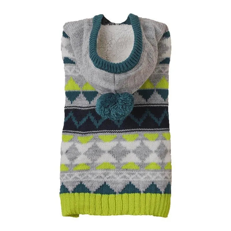 Classic diamond pattern pet sweater for dogs and cats in blue, green, or pink colours