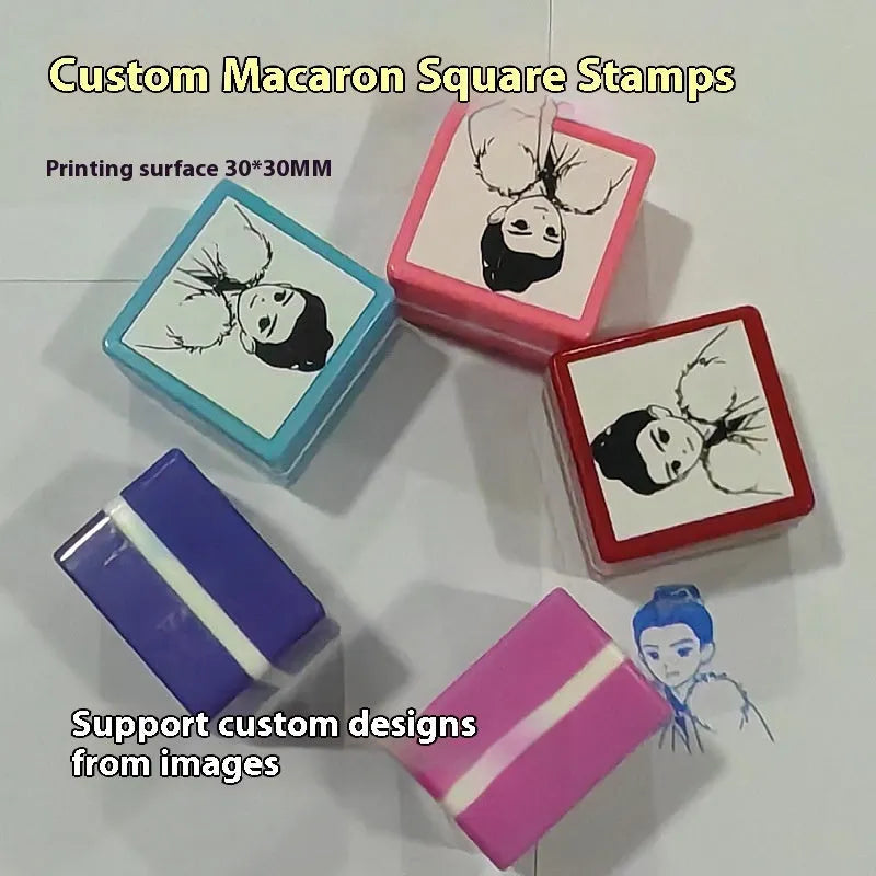 Square plastic hand account cartoon shell pet seal stamp shell in beige with black edge