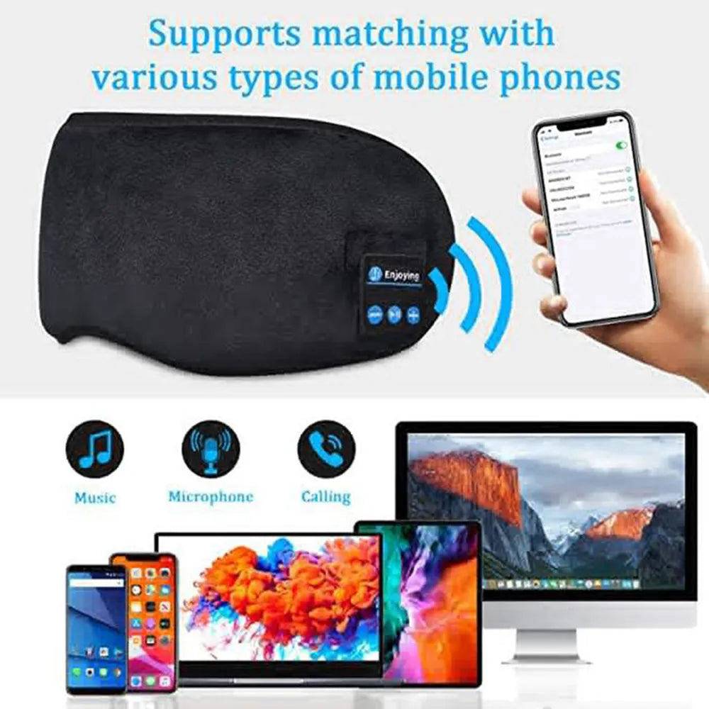 Bluetooth 5.0 eye mask with built-in earphones, velvet material, grey and black options, elastic band