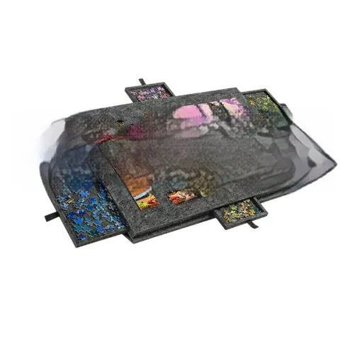 Portable puzzle table board with felt surface, six drawers, bracket cover, silver grey or dark grey