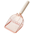 Stainless steel cat litter scoop with wooden handle in one of three available designs