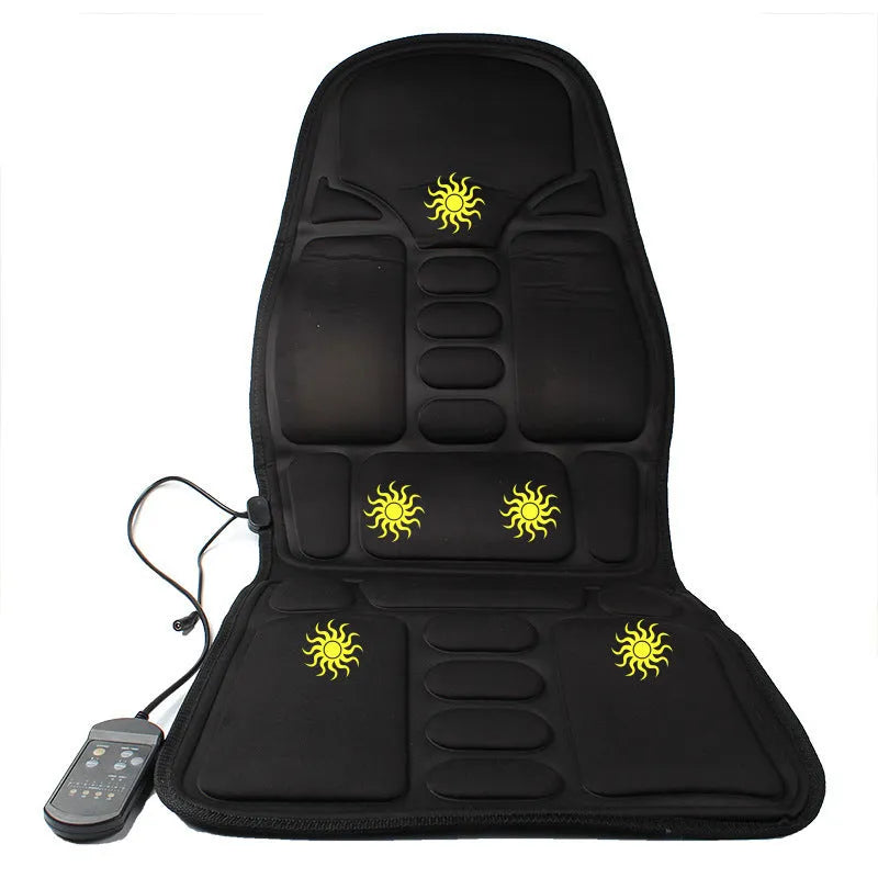 Black heating massage mat seat cushion with infrared physiotherapy function and adjustable speed control