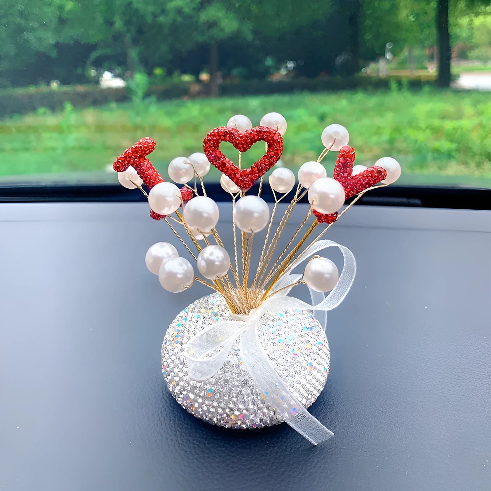 Clay diamond star decoration ornament for car centre console in a red love pearl starry sky design.