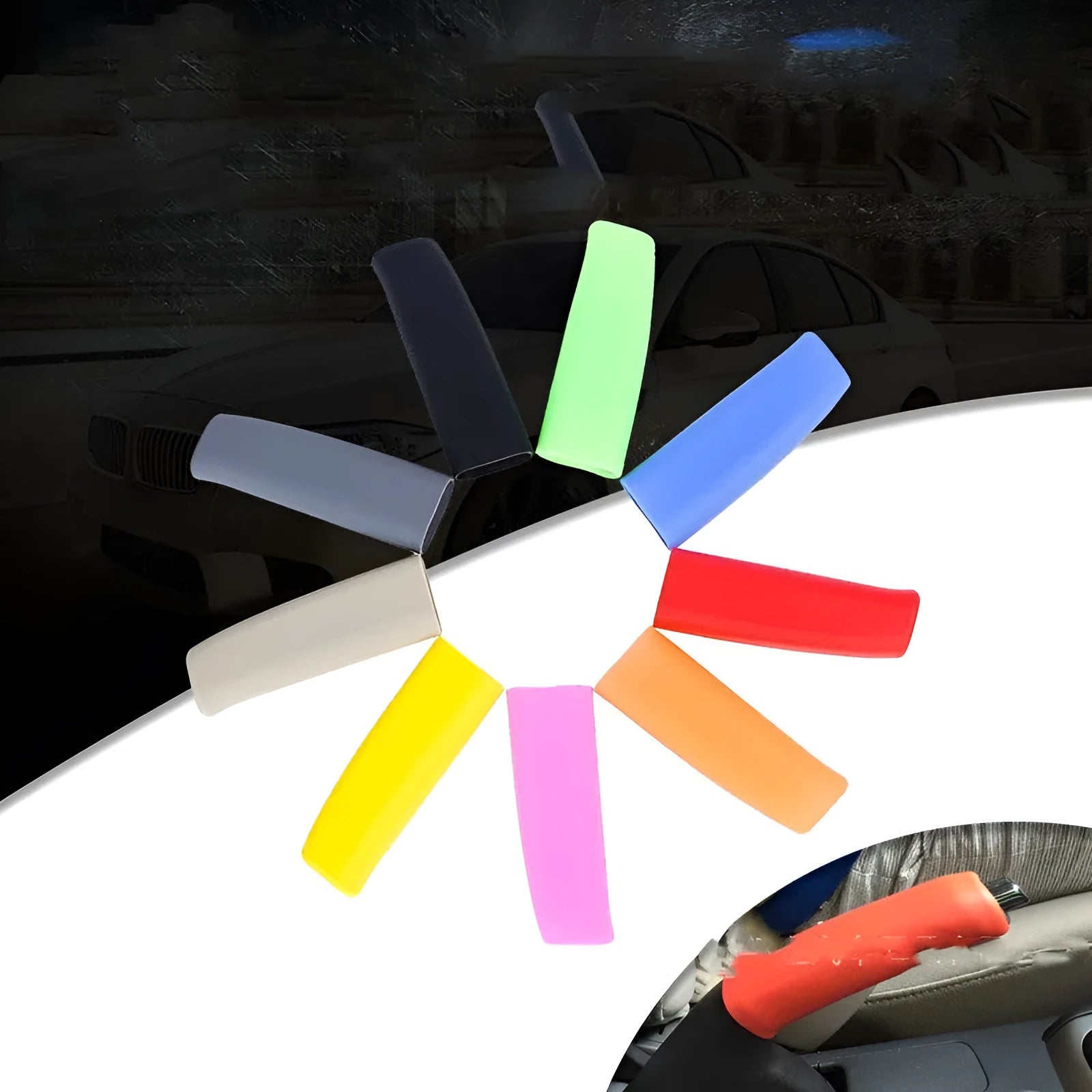 Silicone handbrake sleeve for cars in black, grey, beige, red, and blue colours