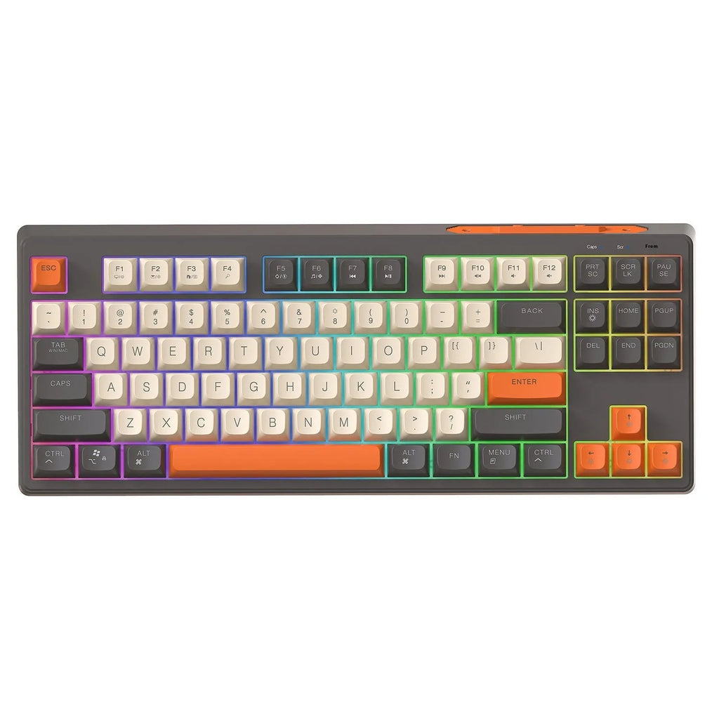 Wireless Bluetooth dual mode mechanical feeling keyboard in blueberry colour with USB receiver and cable