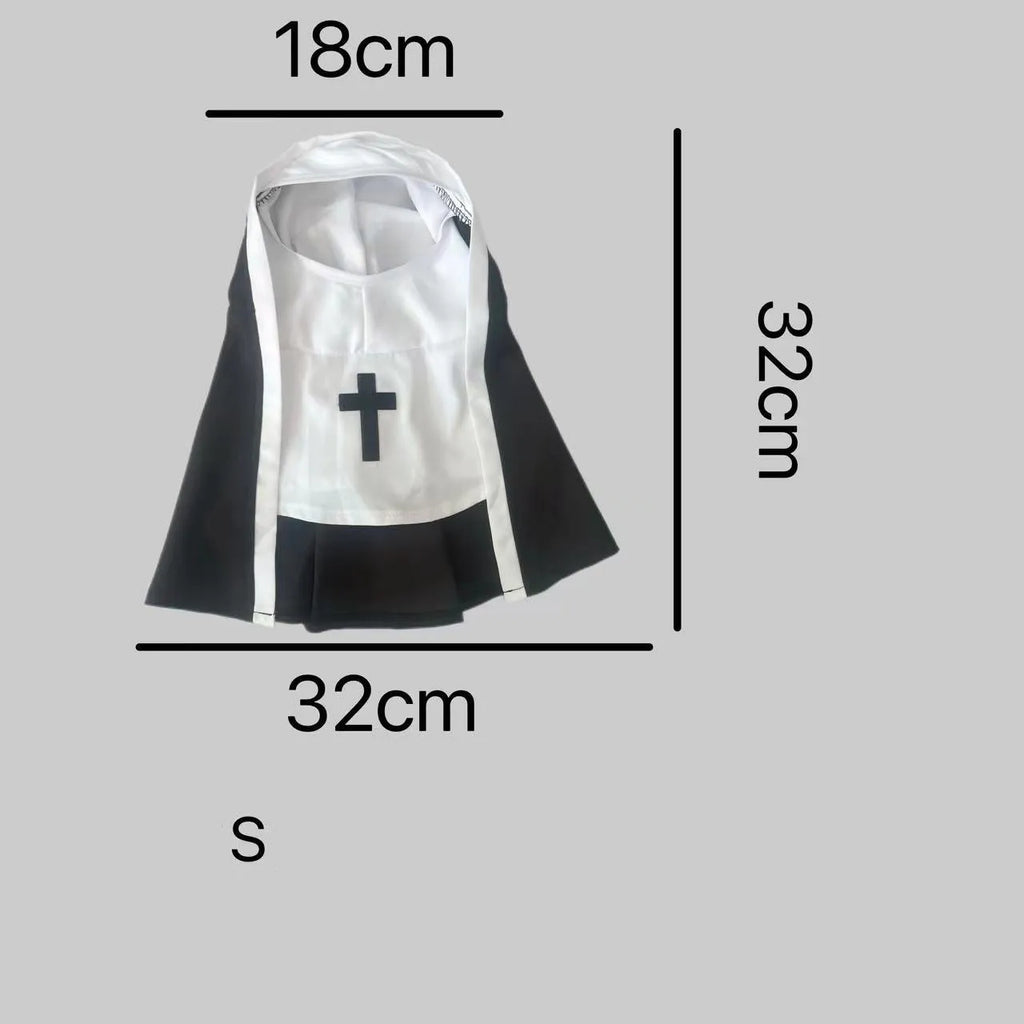 Black and white nun cloak costume for a small dog on a mannequin
